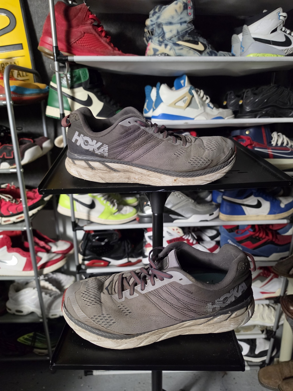 🔥 Worn! Hoka Clifton Men's 9.5 Grey Running Shoes Lightweight Cushioning